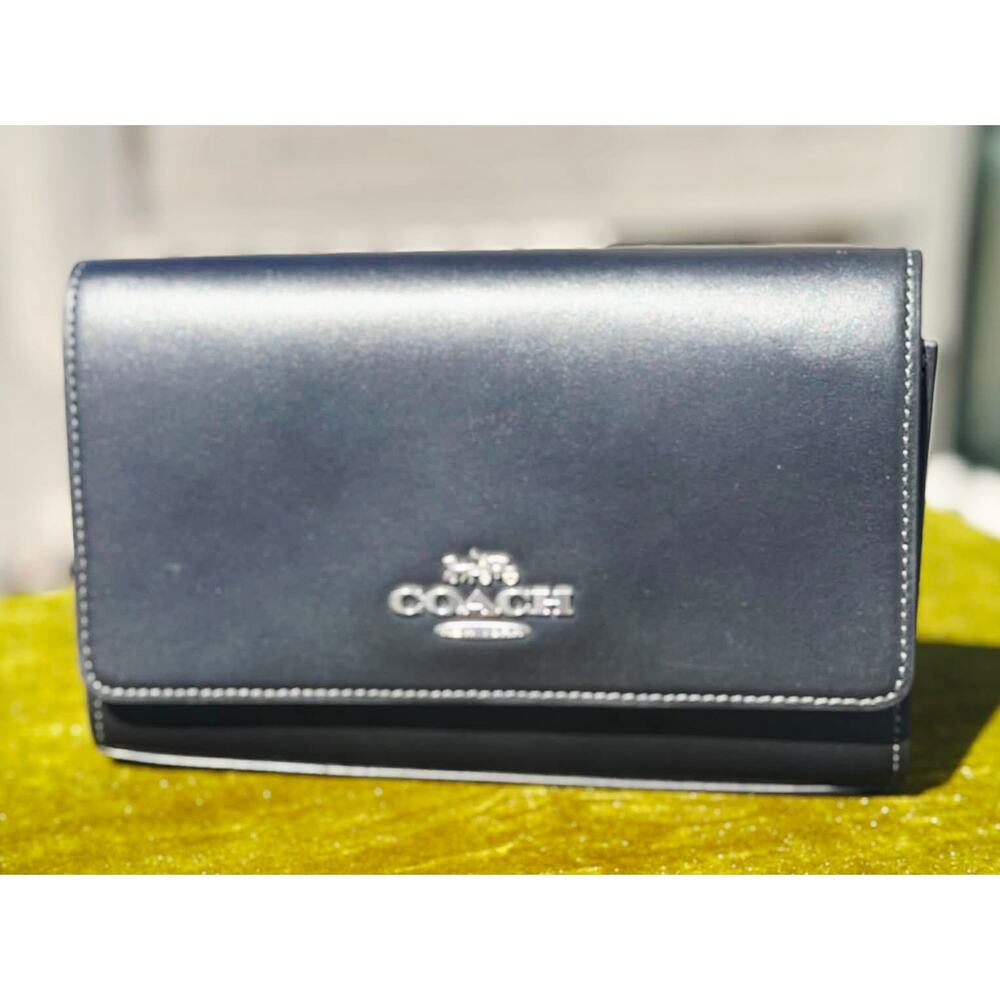 ✨ NWT - Coach Small Flap Clutch Crossbody Bag in Black Leather (Style CP034) - Picture 6 of 7